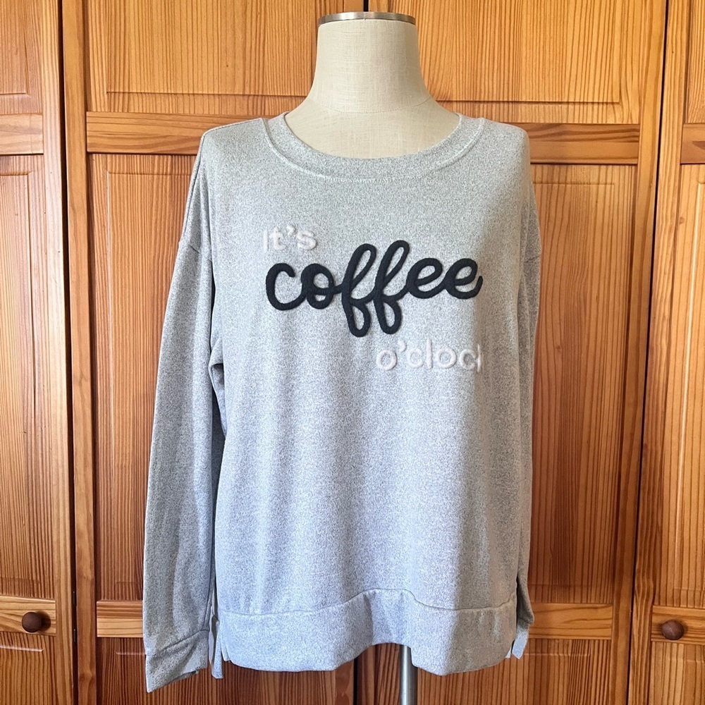 Secret Treasures Large Oversized Coffee Sweatshirt Graphic Lightweight Cozy - Picture 2 of 7